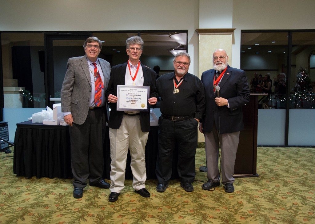 a Hall of Fame group shot (l - r) with Bruce Bonnett, Raphael Munoz, Bob Fletcher and Frank Peele